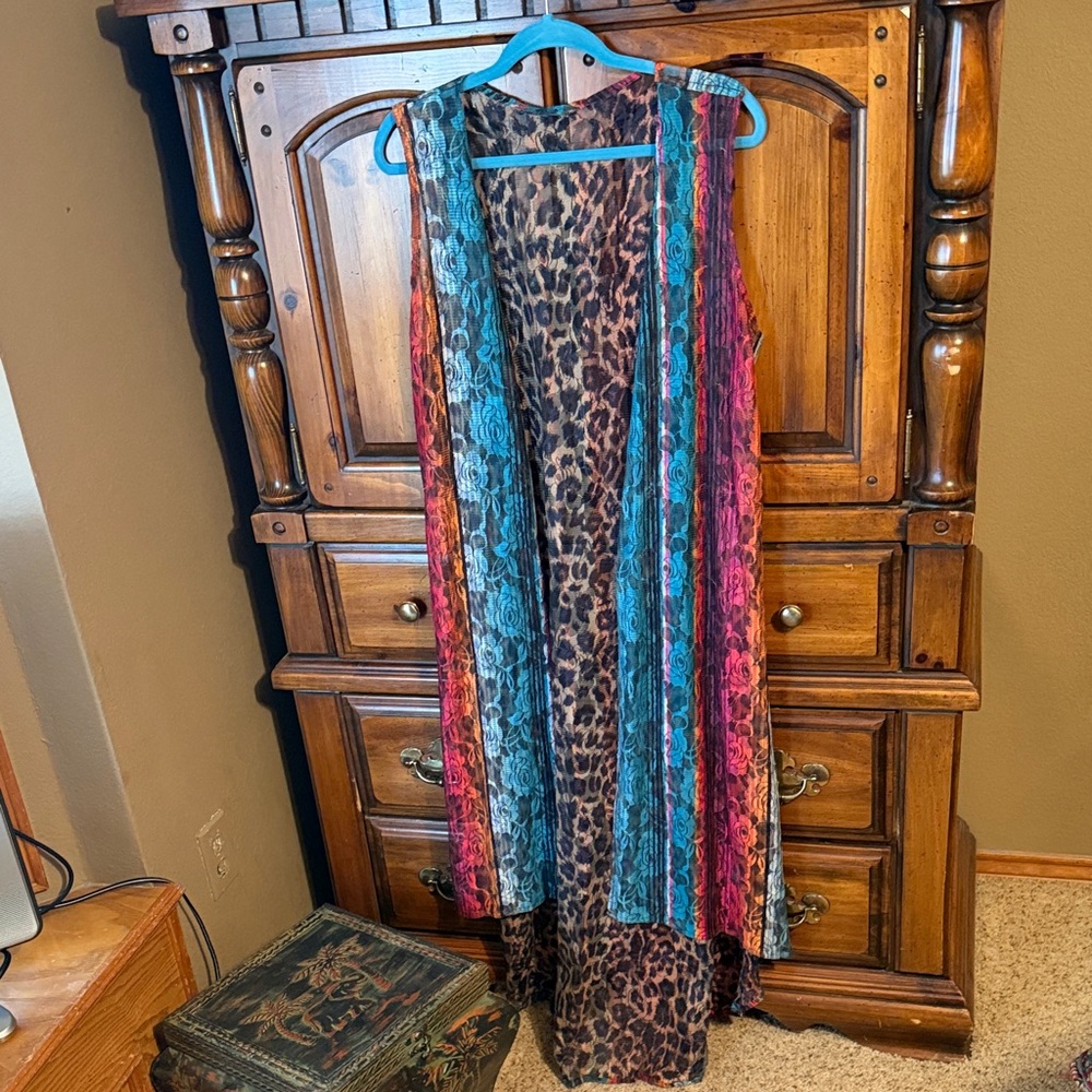 Crazy Train Multicolor Leopard & Lace Duster - Teal, Pink, Brown